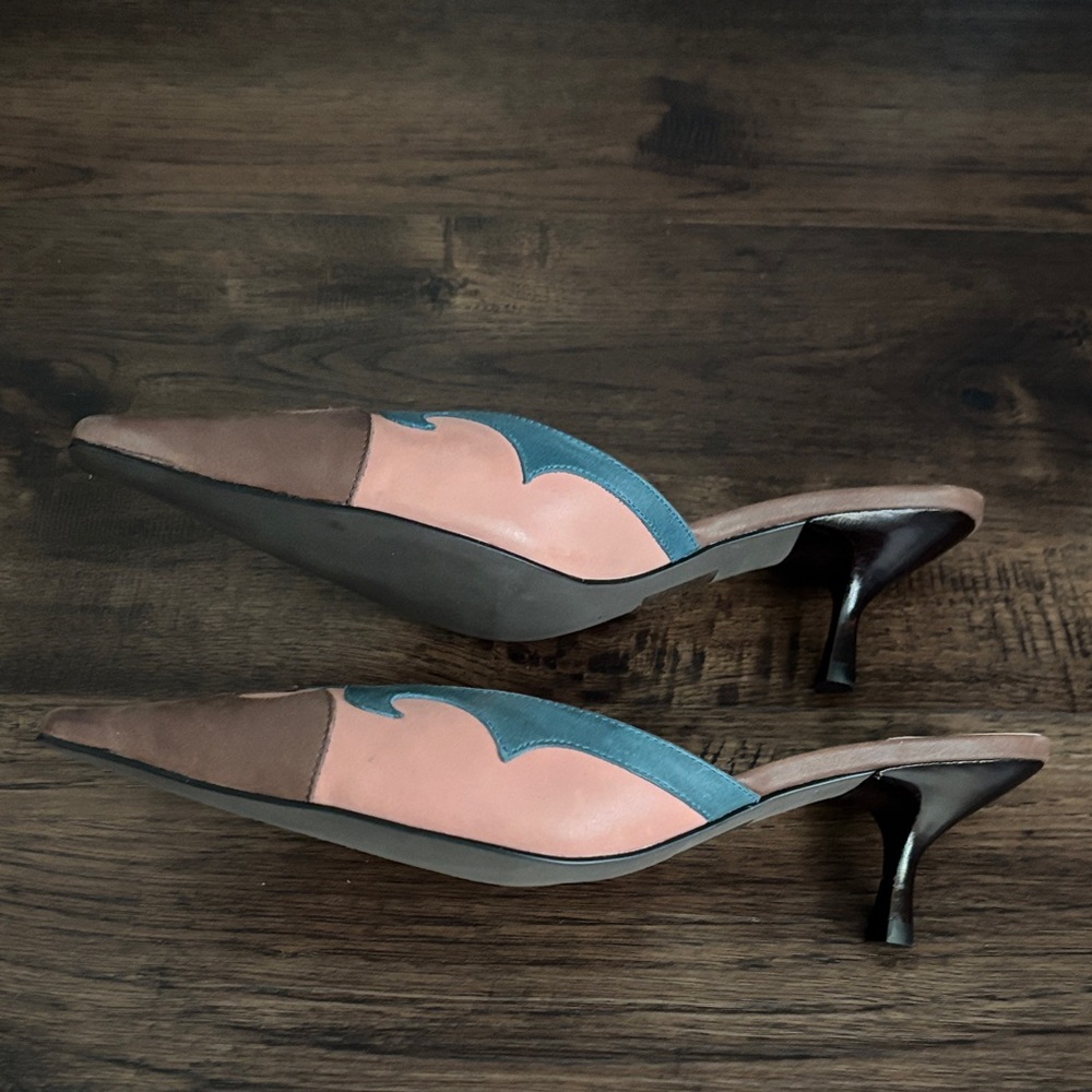 Jeffrey Campbell brown/pink/blue mules - Picture 2 of 5